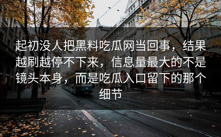 起初没人把黑料吃瓜网当回事，结果越刷越停不下来，信息量最大的不是镜头本身，而是吃瓜入口留下的那个细节